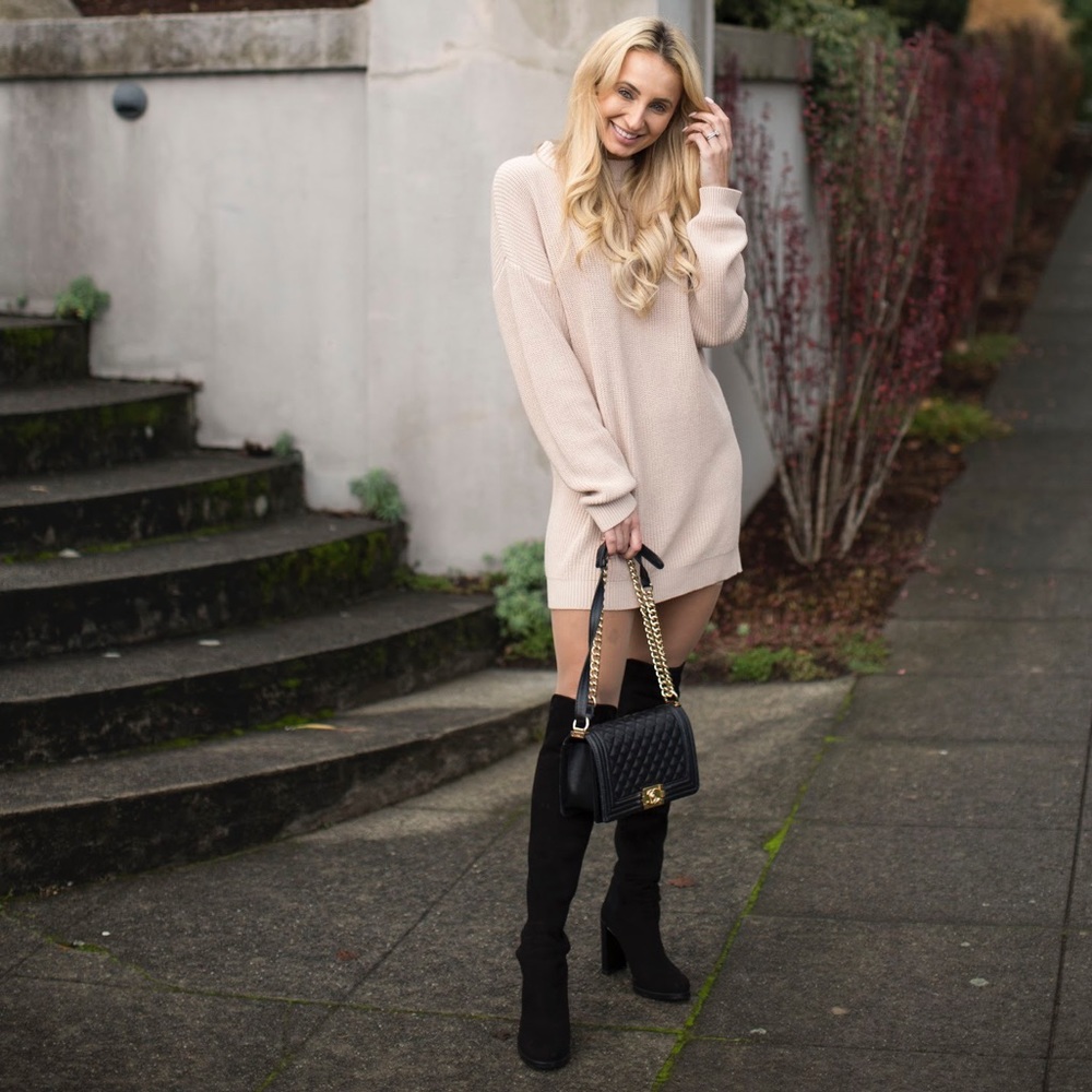 LAST ONE!!!! Long Beige Knitted Mini Sweater Dress - Picture 6 of 8